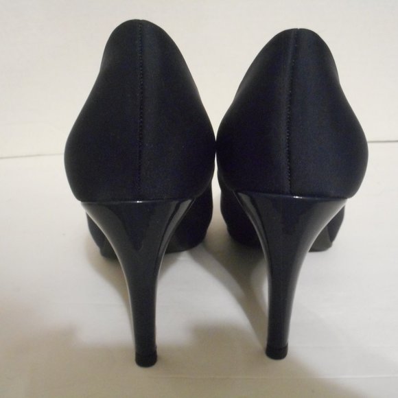 LADIES BANDLINO NAVY OPEN TOED HIGH HEEL SHOES-SZ. 7- 1/2M - Picture 6 of 8
